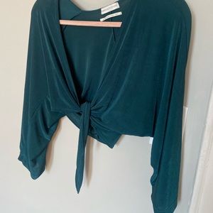 Urban outfitters green wrap tie blouse crop top size L